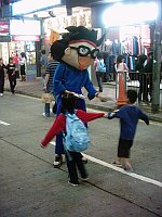 cartoon character passing out fliers